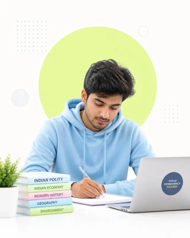 A competitive exam aspirant studying with focus at a bright desk